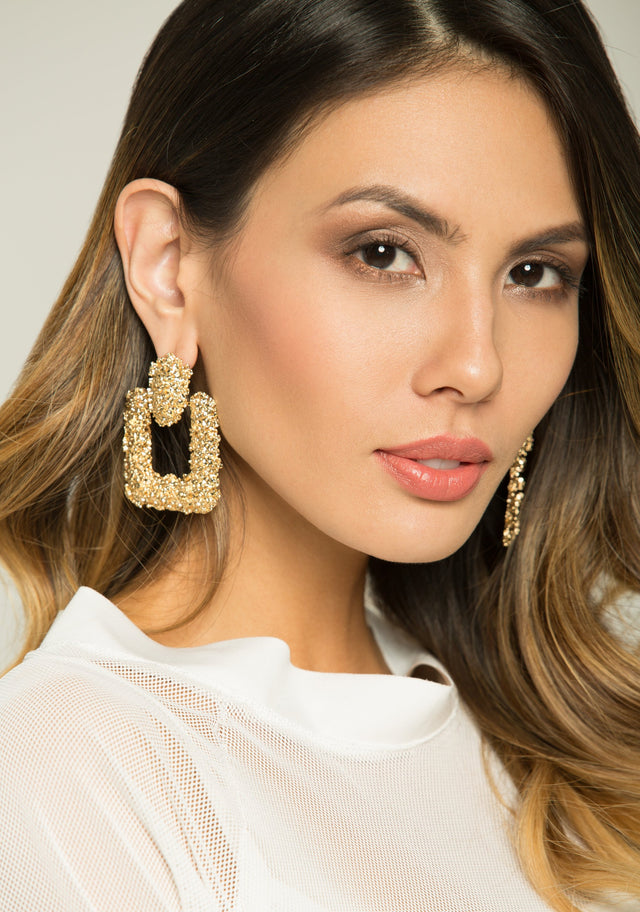 Gold Crusty Square Drop Earrings - ownthelooks-Development