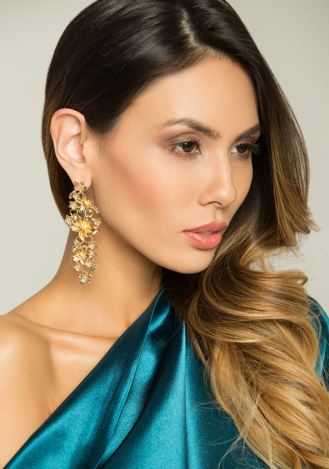 Gold Floral Drop Earrings - ownthelooks-Development