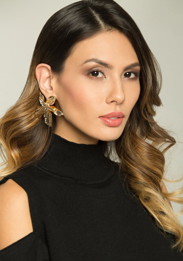 Gold Lily Stud Earrings - ownthelooks-Development