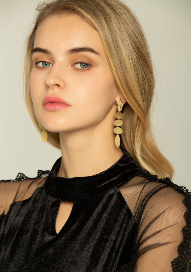 Gold Oval Tiered Plates Earrings - ownthelooks-Development