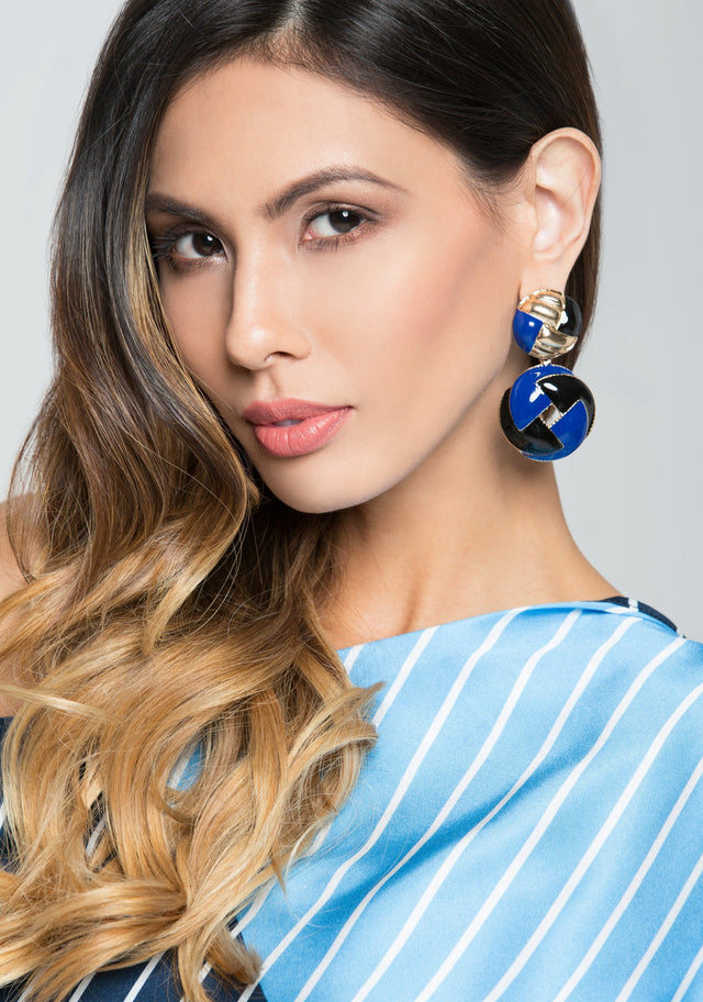 Gold and Blue Acrylic Geometric Drop Earrings - ownthelooks-Development