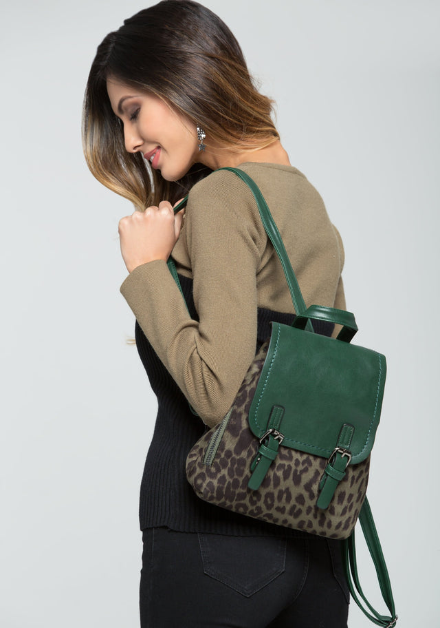 Leopard and Green Flap Backpack - ownthelooks-Development