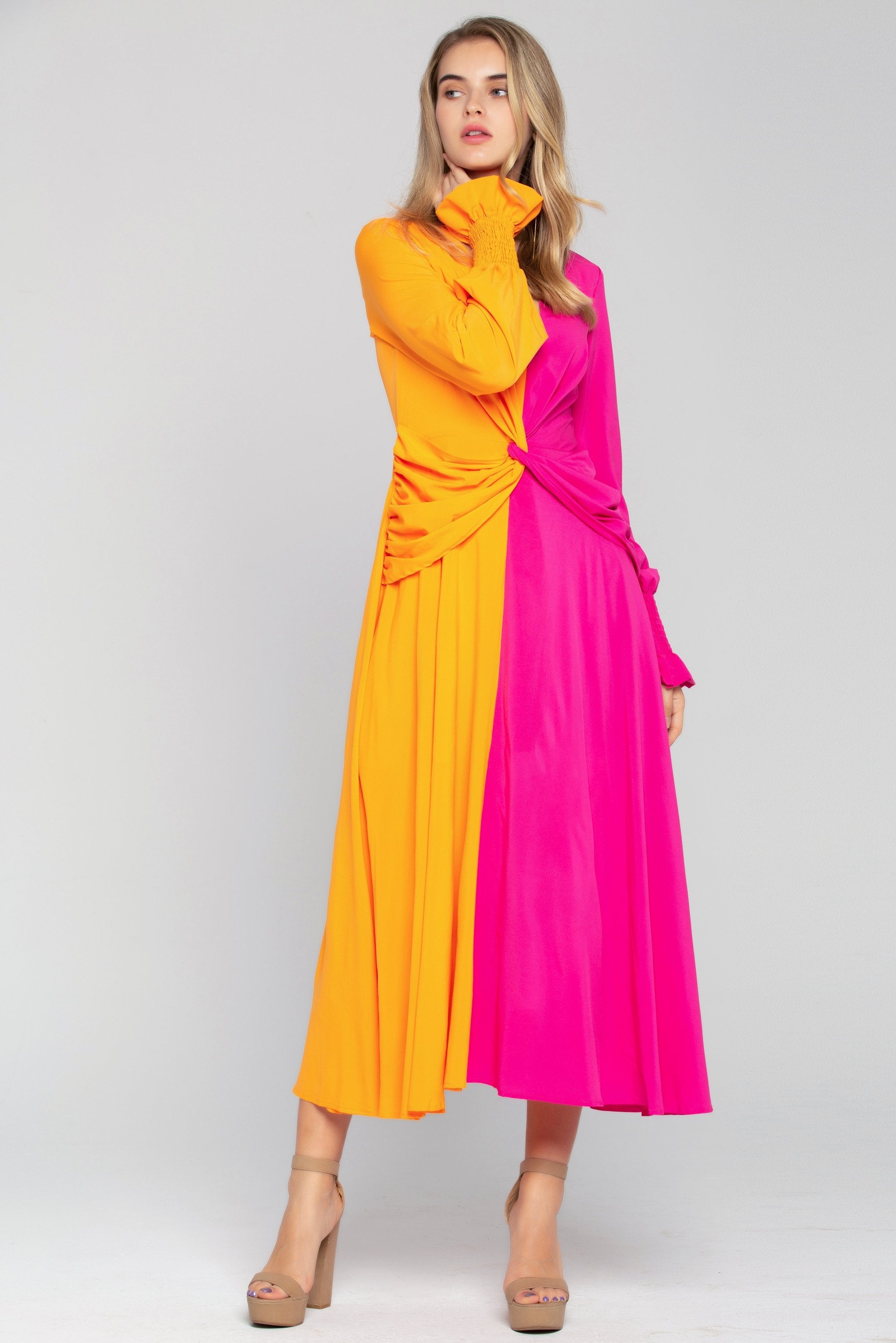 Orange and Pink Cinched Maxi Dress - ownthelooks-Development Orange and Pink Cinched Maxi Dress - ownthelooks-Development