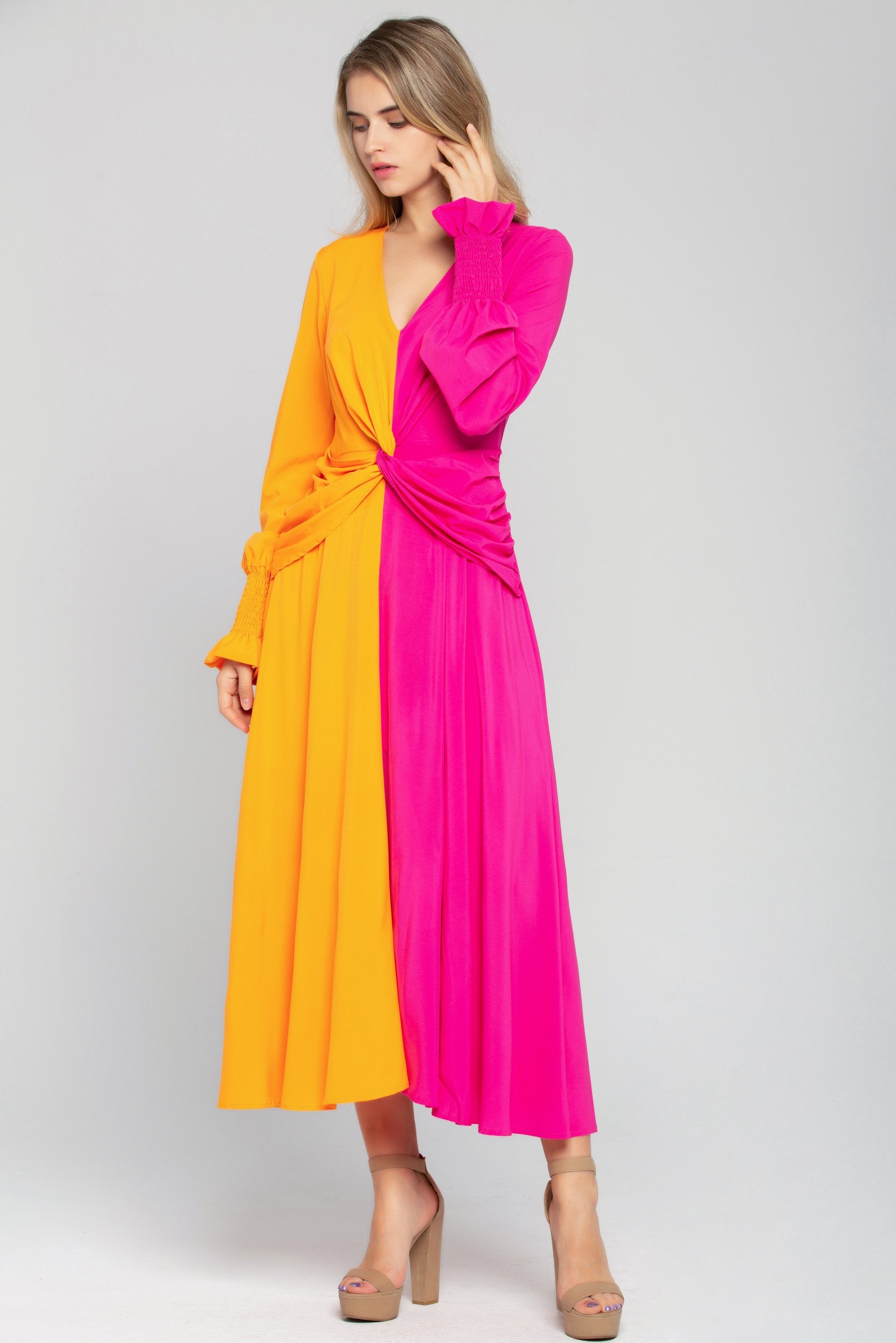 Orange and Pink Cinched Maxi Dress - ownthelooks-Development Orange and Pink Cinched Maxi Dress - ownthelooks-Development