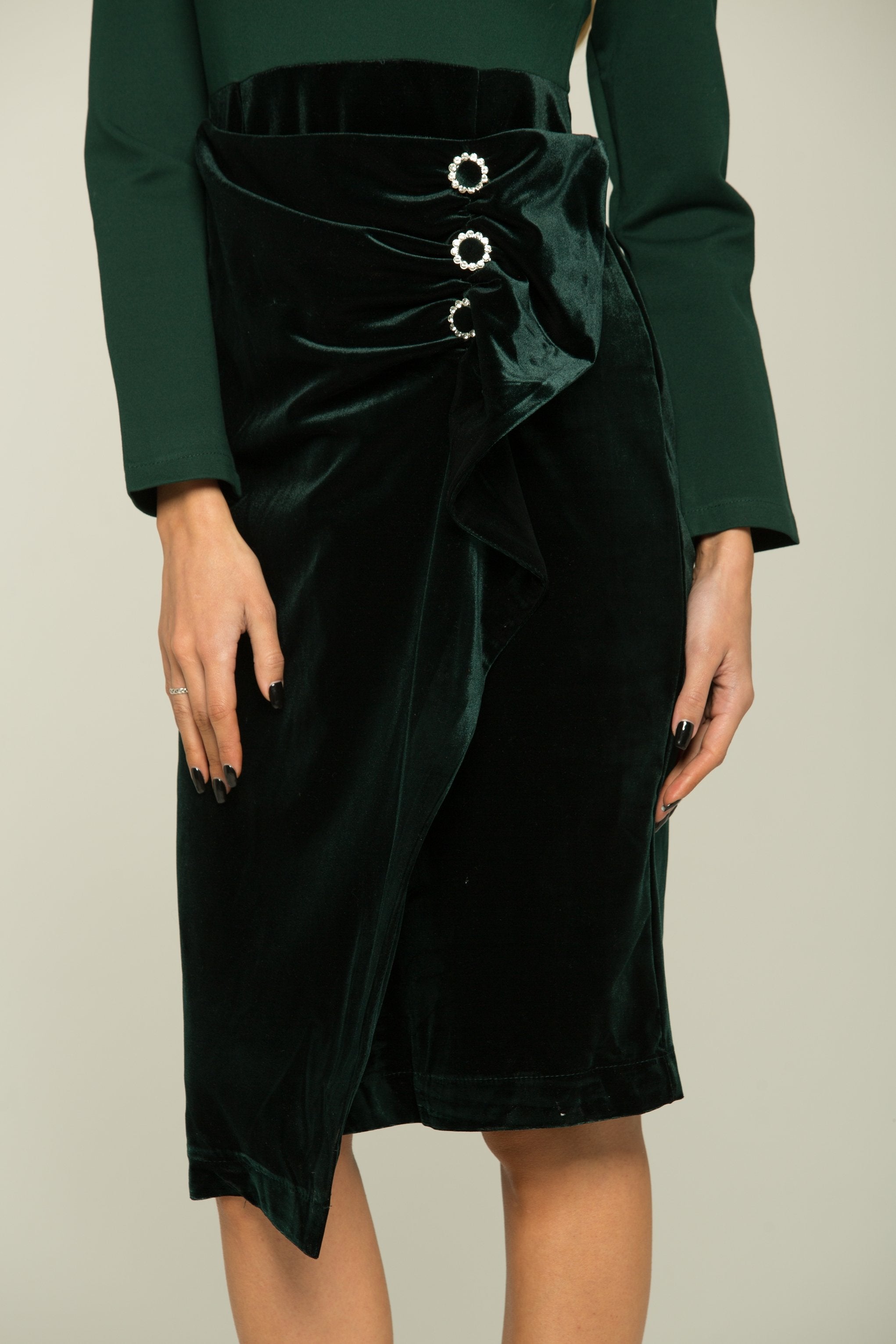 Pine Green Full Sleeves Buttoned Up Dress - ownthelooks-Development Pine Green Full Sleeves Buttoned Up Dress - ownthelooks-Development