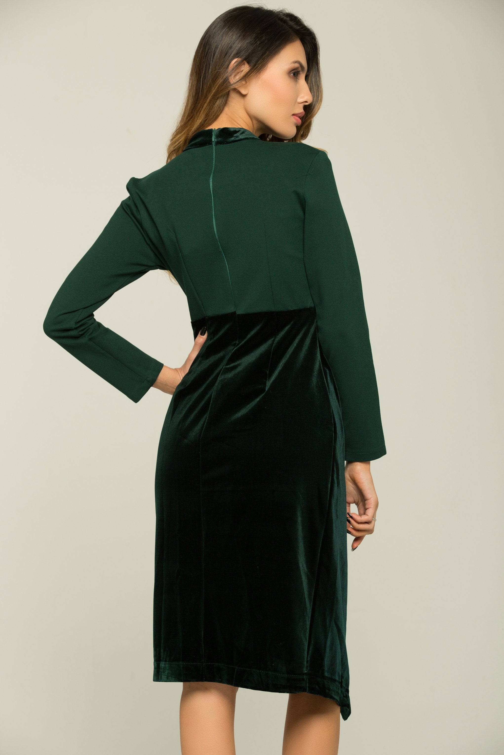 Pine Green Full Sleeves Buttoned Up Dress - ownthelooks-Development Pine Green Full Sleeves Buttoned Up Dress - ownthelooks-Development