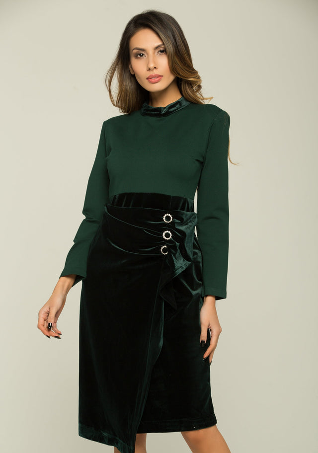 Pine Green Full Sleeves Buttoned Up Dress - ownthelooks-Development