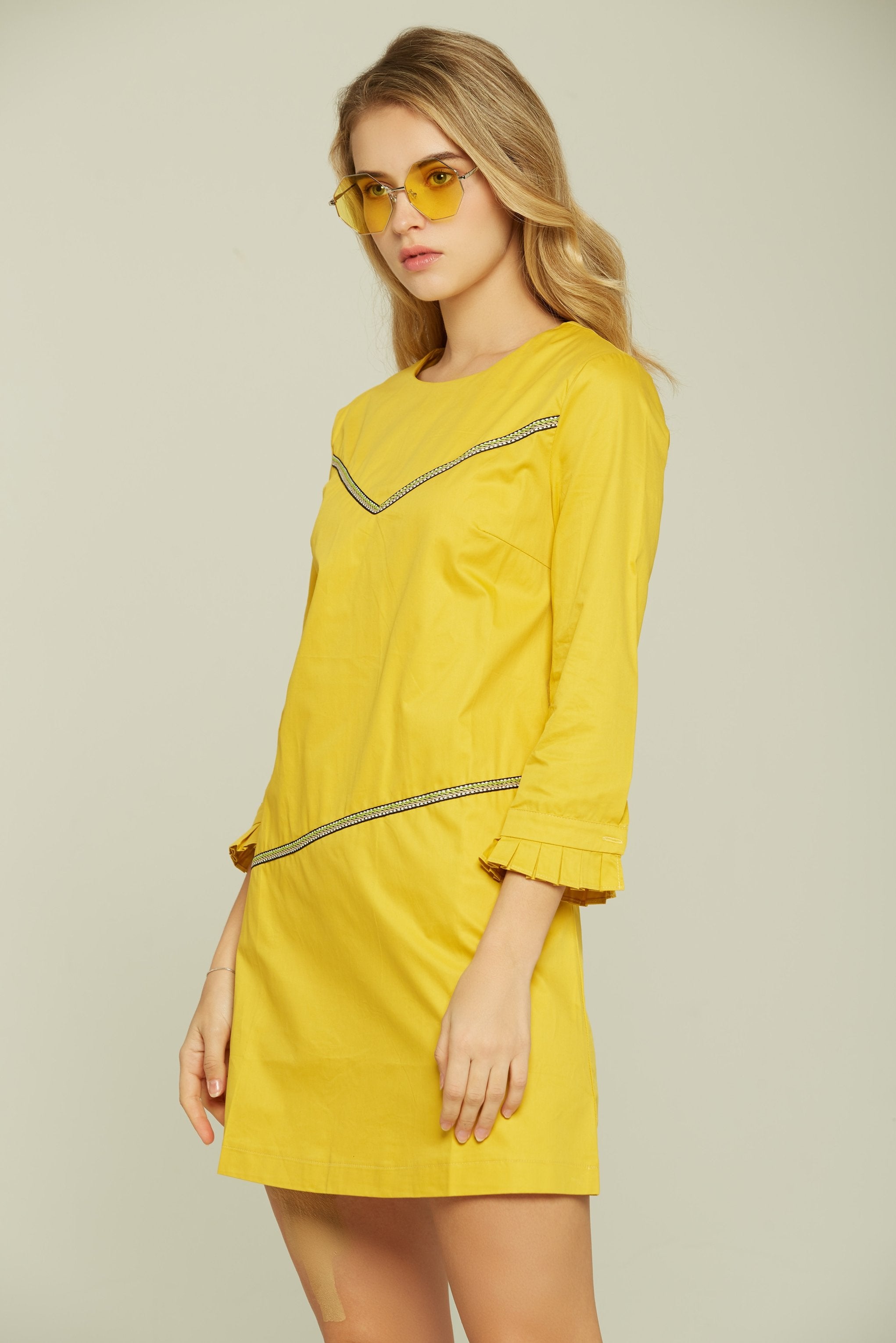 Pineapple Yellow Full Sleeves Mini Dress - ownthelooks-Development Pineapple Yellow Full Sleeves Mini Dress - ownthelooks-Development