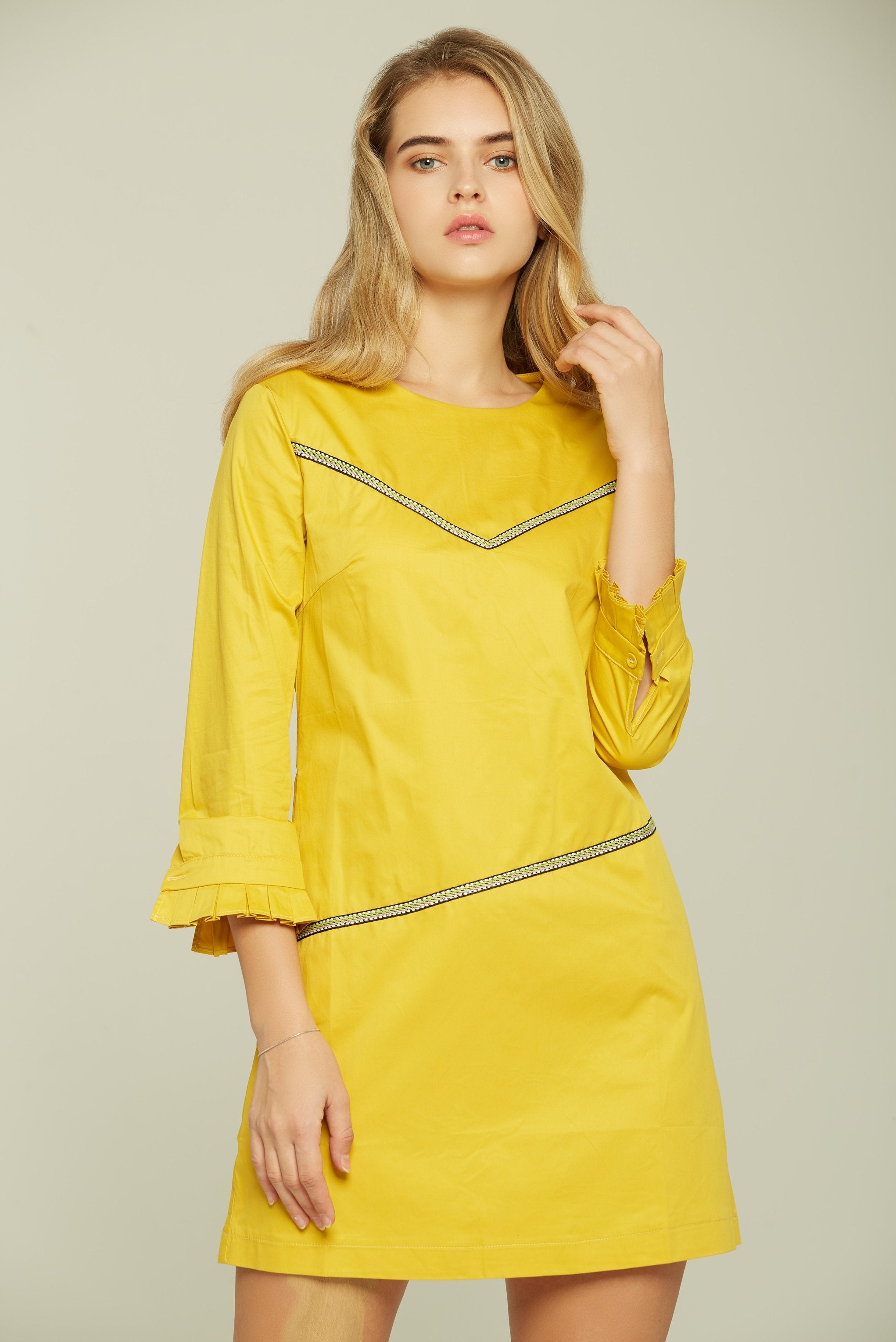 Pineapple Yellow Full Sleeves Mini Dress - ownthelooks-Development Pineapple Yellow Full Sleeves Mini Dress - ownthelooks-Development