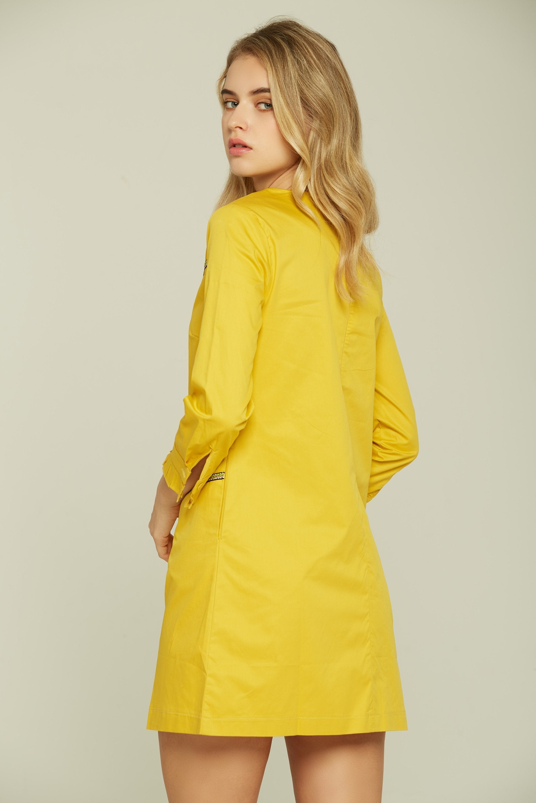 Pineapple Yellow Full Sleeves Mini Dress - ownthelooks-Development Pineapple Yellow Full Sleeves Mini Dress - ownthelooks-Development