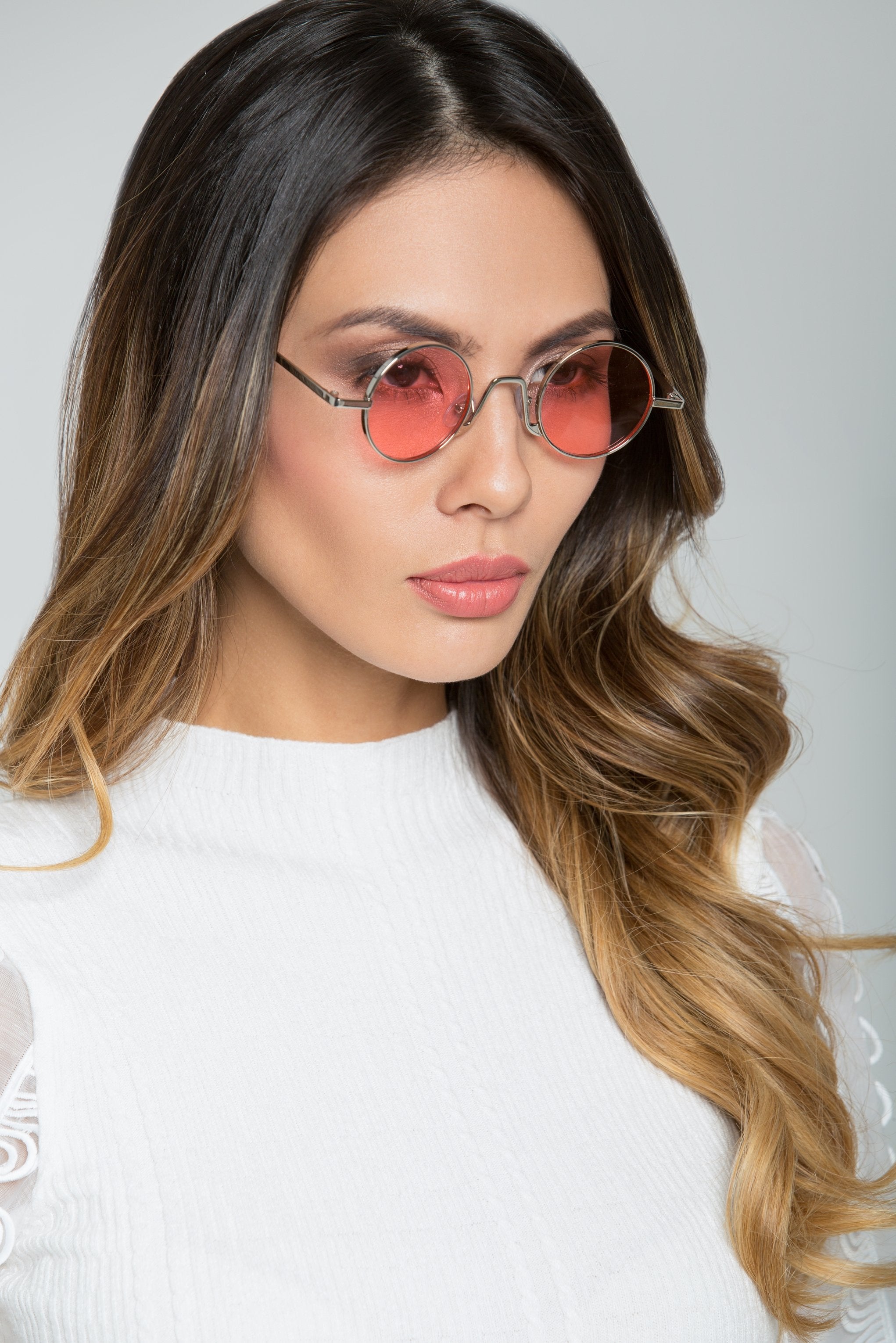 Pink Lens Inverted Bridge Round Sunglasses - ownthelooks-Development Pink Lens Inverted Bridge Round Sunglasses - ownthelooks-Development