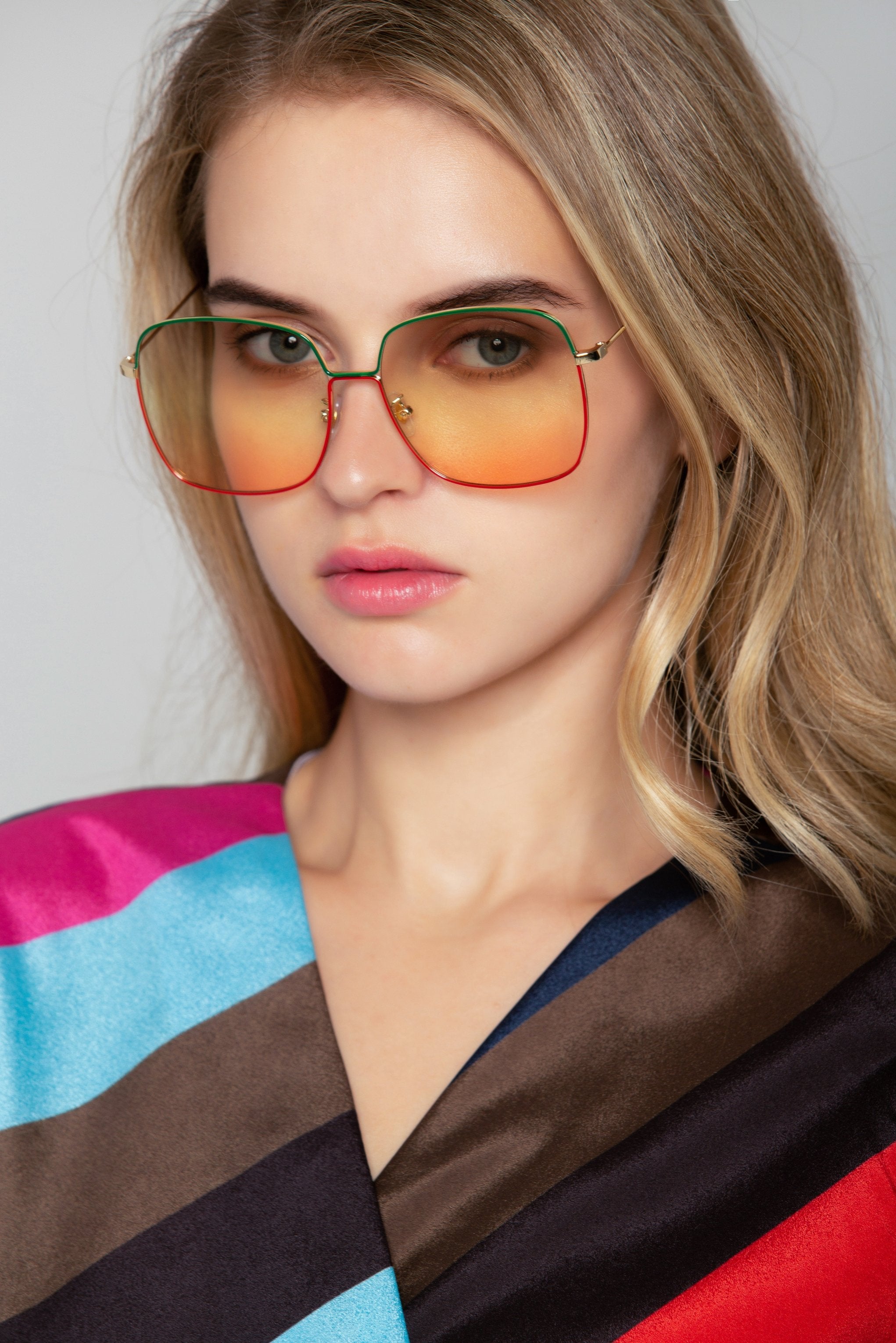 Pink and Green Rim Angled Square Sunglasses - ownthelooks-Development Pink and Green Rim Angled Square Sunglasses - ownthelooks-Development