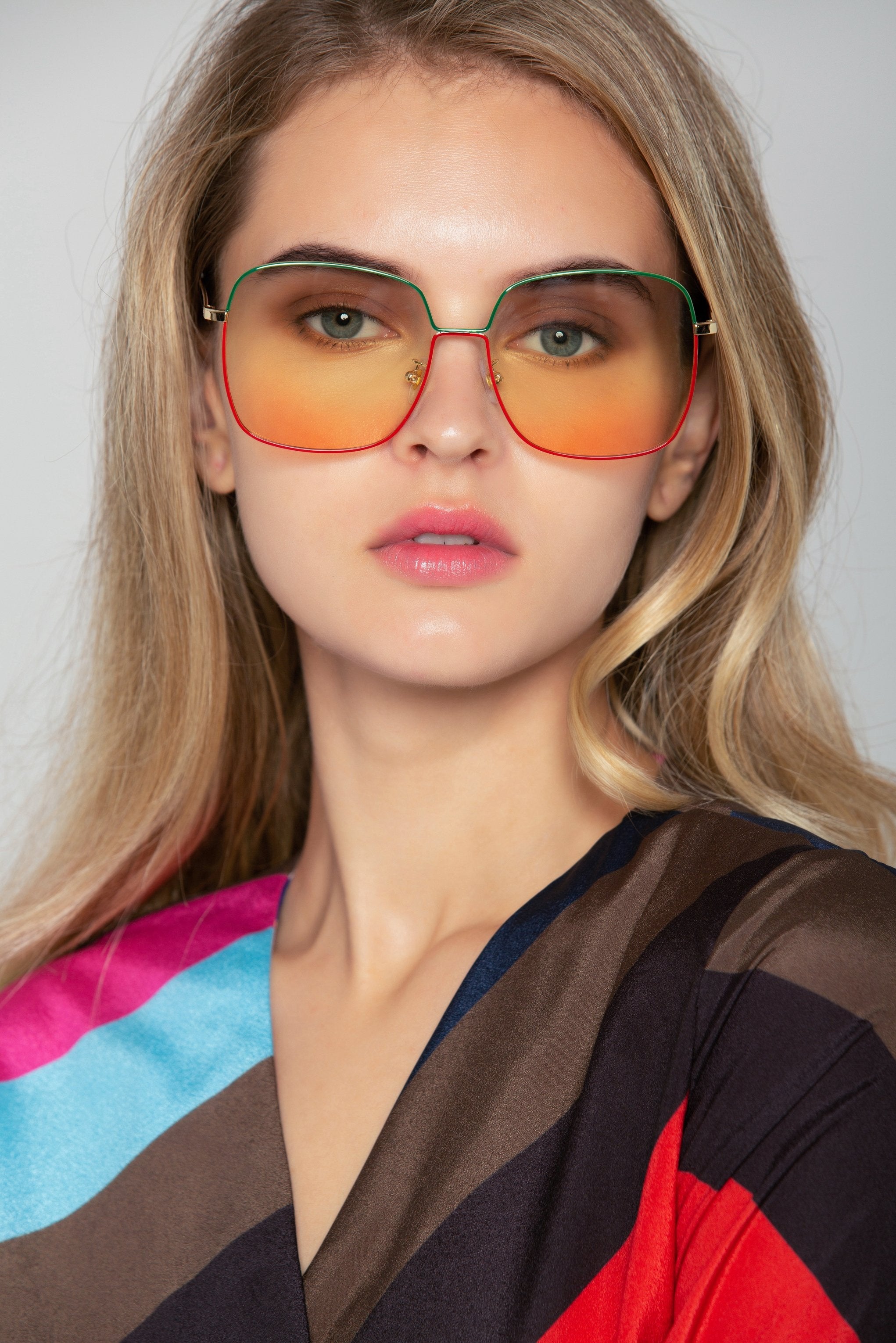 Pink and Green Rim Angled Square Sunglasses - ownthelooks-Development Pink and Green Rim Angled Square Sunglasses - ownthelooks-Development