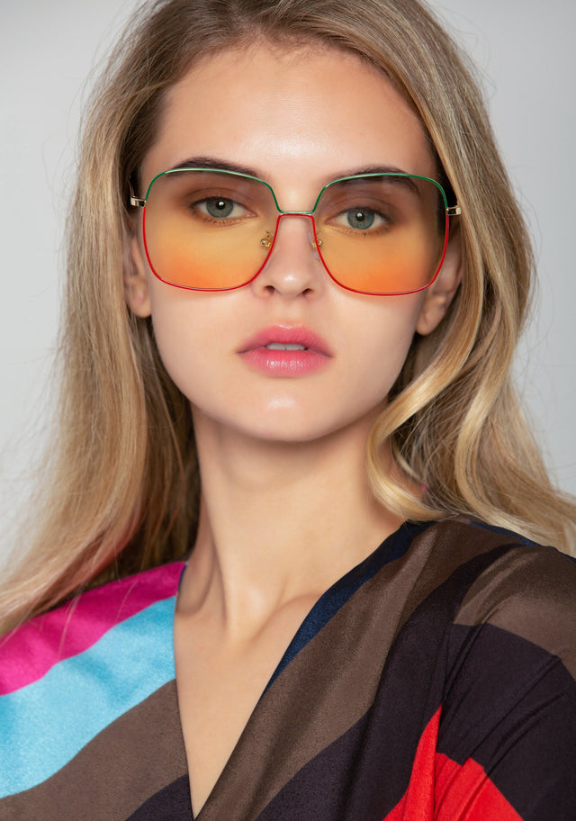 Pink and Green Rim Angled Square Sunglasses - ownthelooks-Development