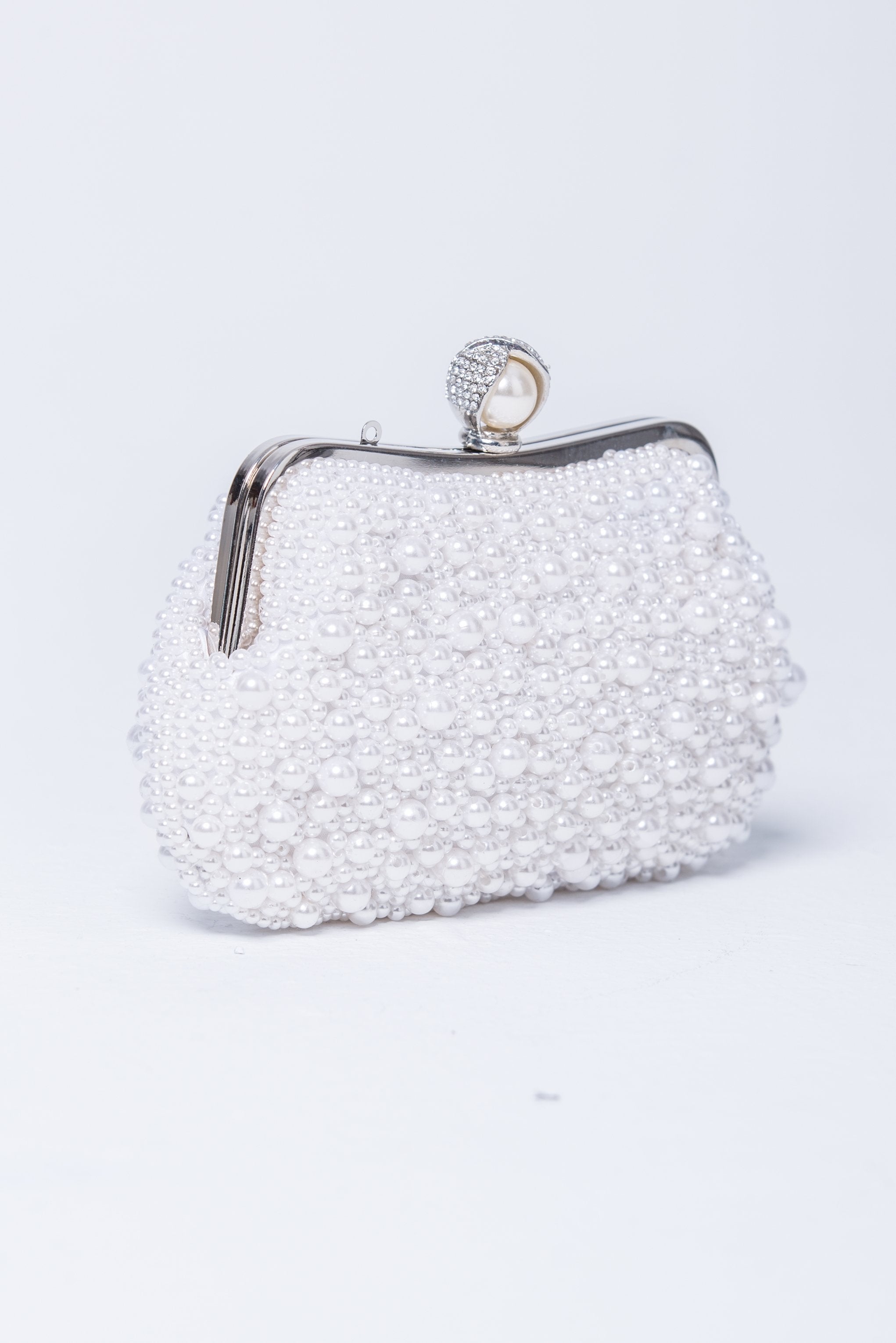 Pure White Pearl Encrusted Hard Clutch - ownthelooks-Development Pure White Pearl Encrusted Hard Clutch - ownthelooks-Development