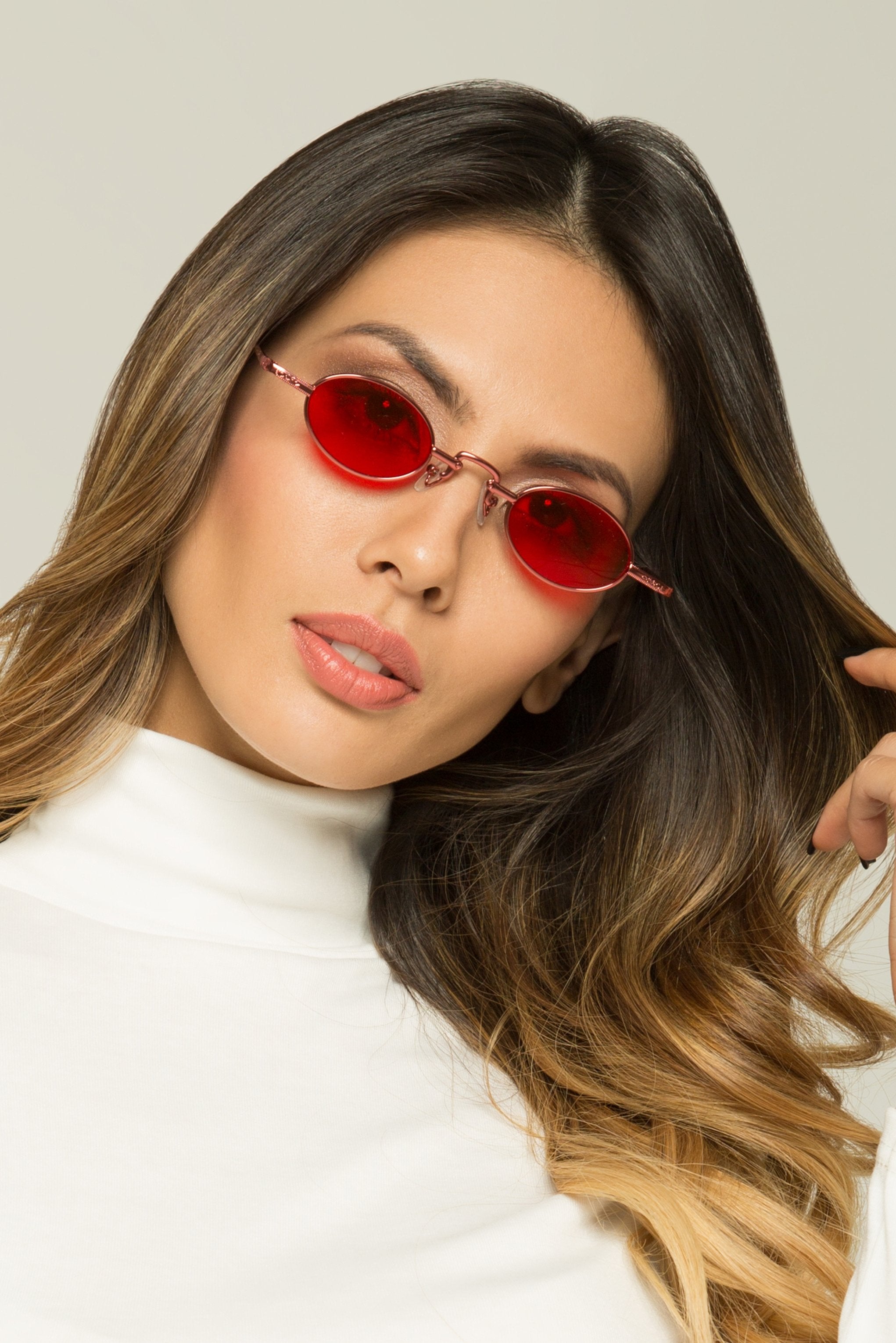 Red Lens Metal Arms Oval Sunglasses - ownthelooks-Development Red Lens Metal Arms Oval Sunglasses - ownthelooks-Development
