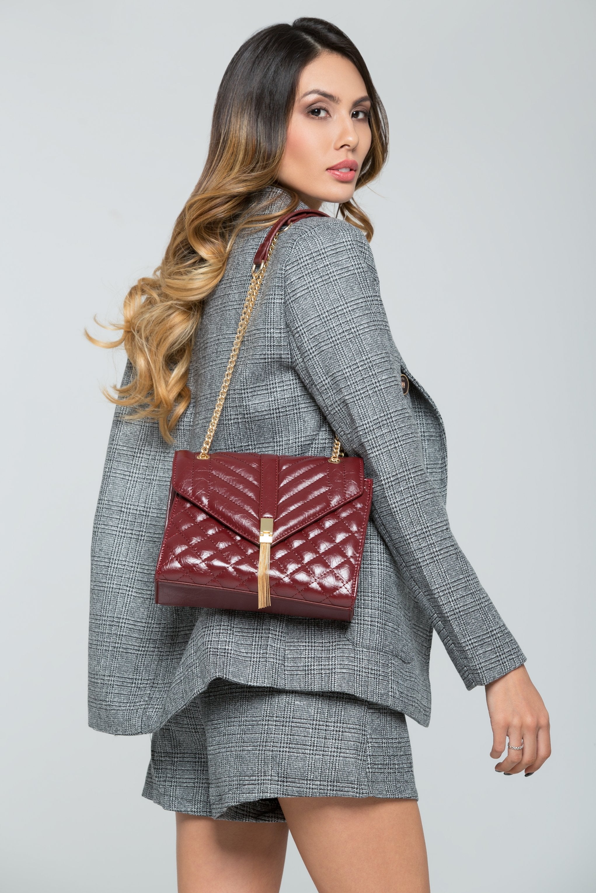 Red Quilted Clutch with Chain Strap - ownthelooks-Development Red Quilted Clutch with Chain Strap - ownthelooks-Development