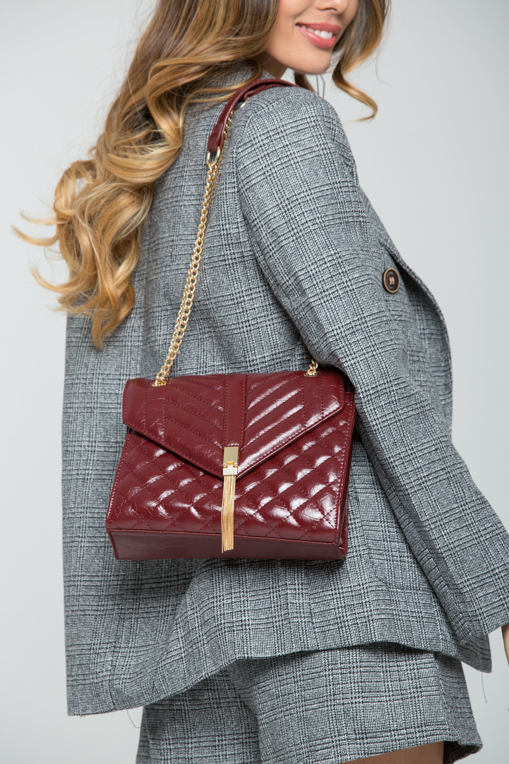 Red Quilted Clutch with Chain Strap - ownthelooks-Development Red Quilted Clutch with Chain Strap - ownthelooks-Development