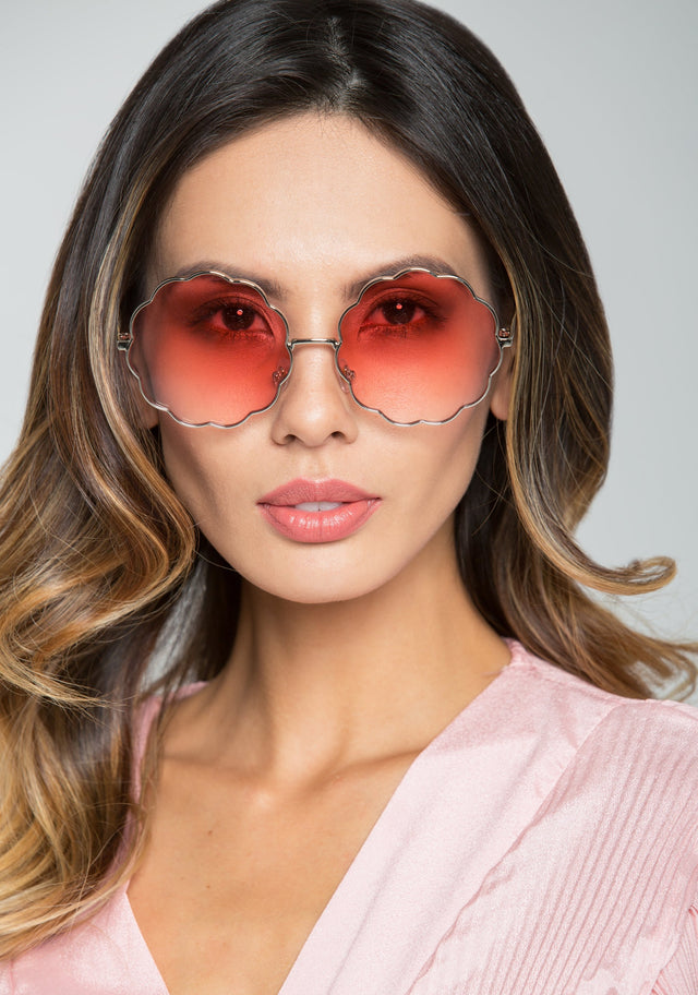 Red Scallop Rim Sunglasses - ownthelooks-Development