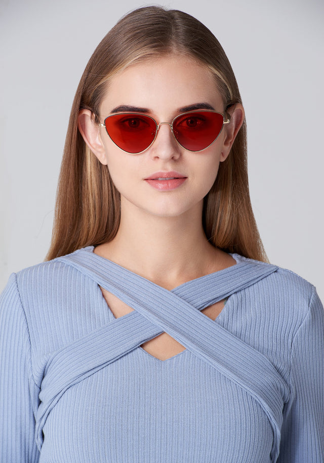 Red and Gold Cat Eye Sunglasses - ownthelooks-Development