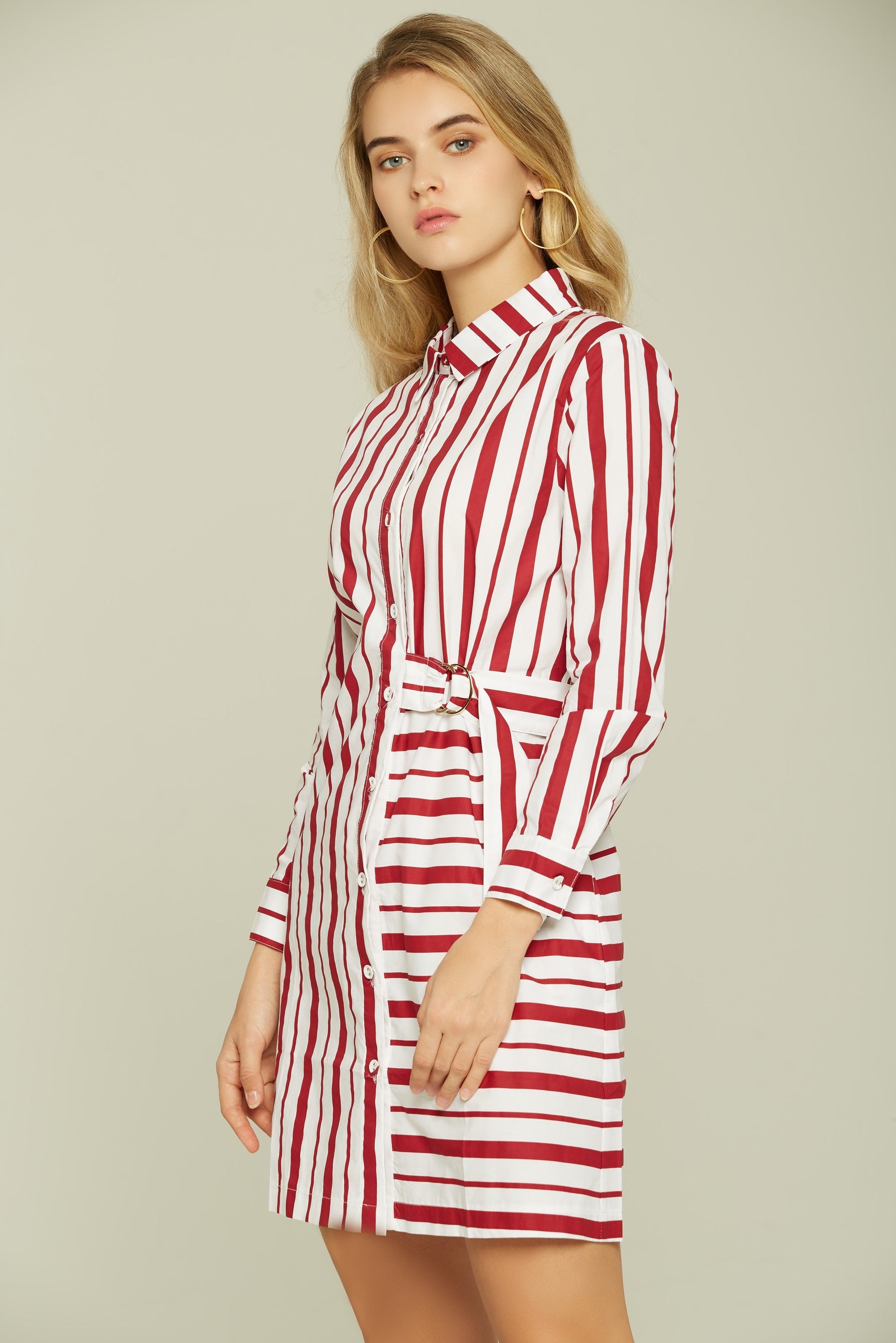 Red and White Candy Stripes Button-up Mini Dress - ownthelooks-Development Red and White Candy Stripes Button-up Mini Dress - ownthelooks-Development