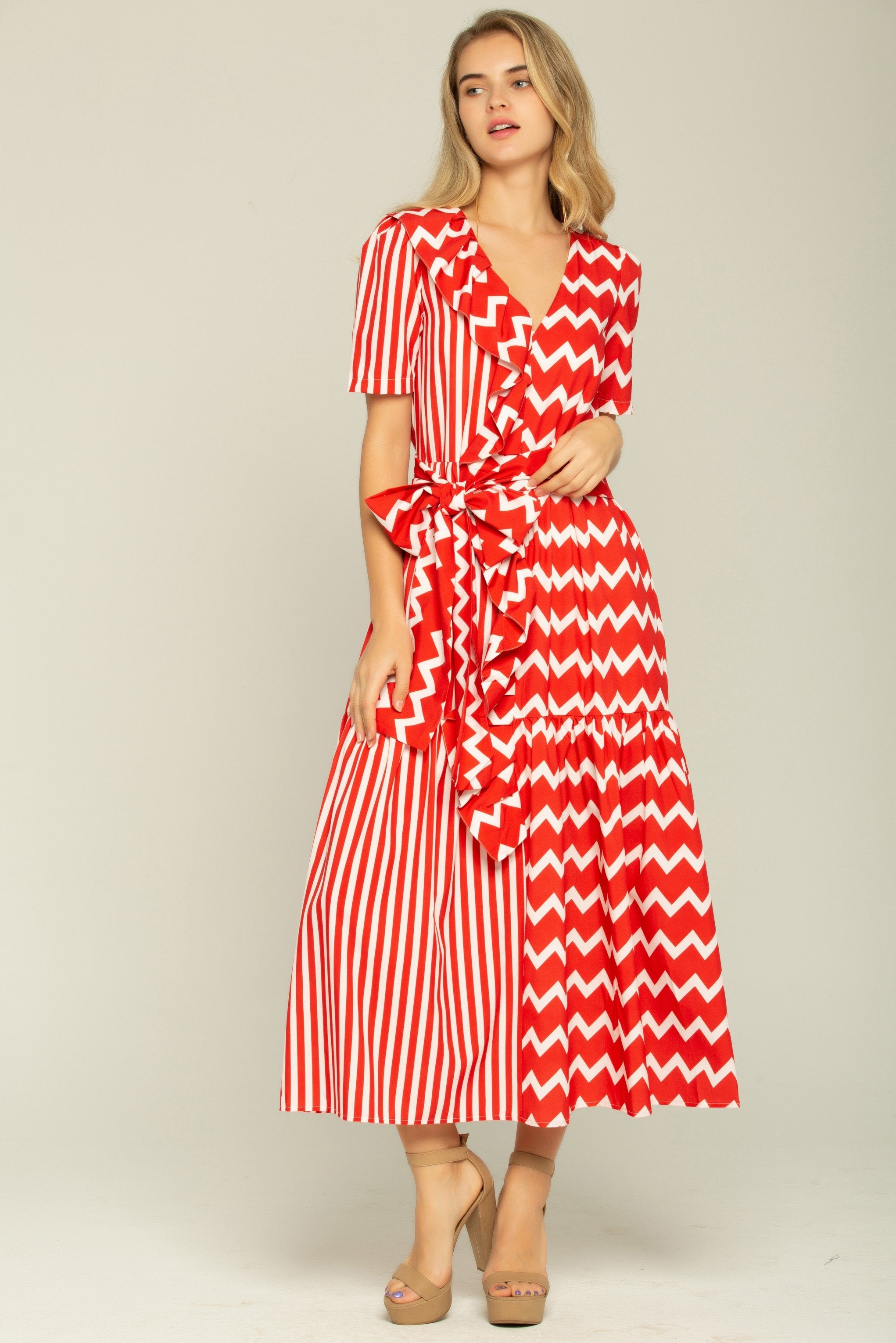 Red and White Stripes Layered Maxi Dress - ownthelooks-Development Red and White Stripes Layered Maxi Dress - ownthelooks-Development