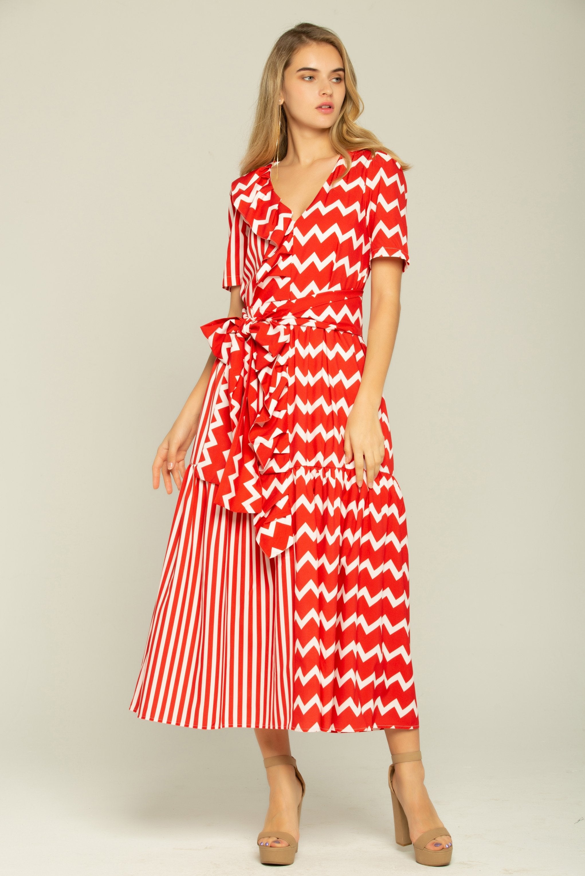 Red and White Stripes Layered Maxi Dress - ownthelooks-Development Red and White Stripes Layered Maxi Dress - ownthelooks-Development