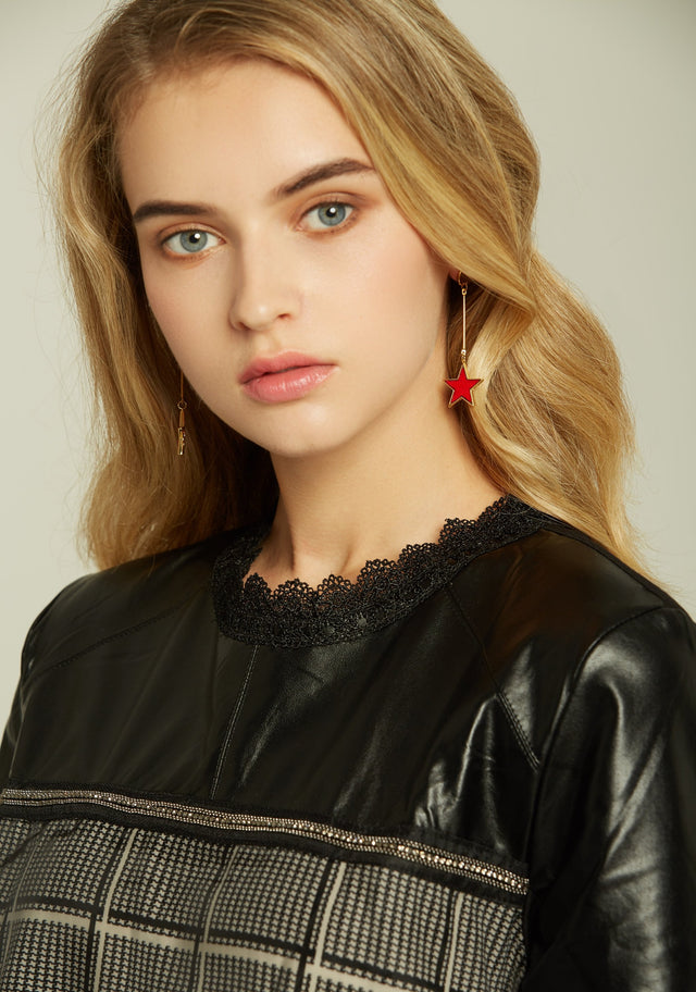 Ruby Red Resin-fill Star Drop Earrings - ownthelooks-Development