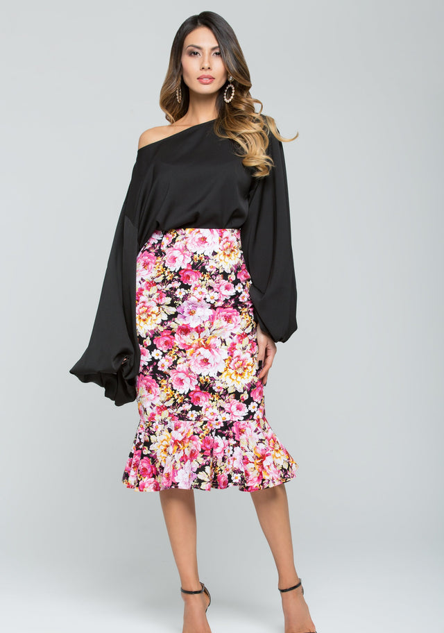 Solid Black Floral Theme Dress Set - ownthelooks-Development