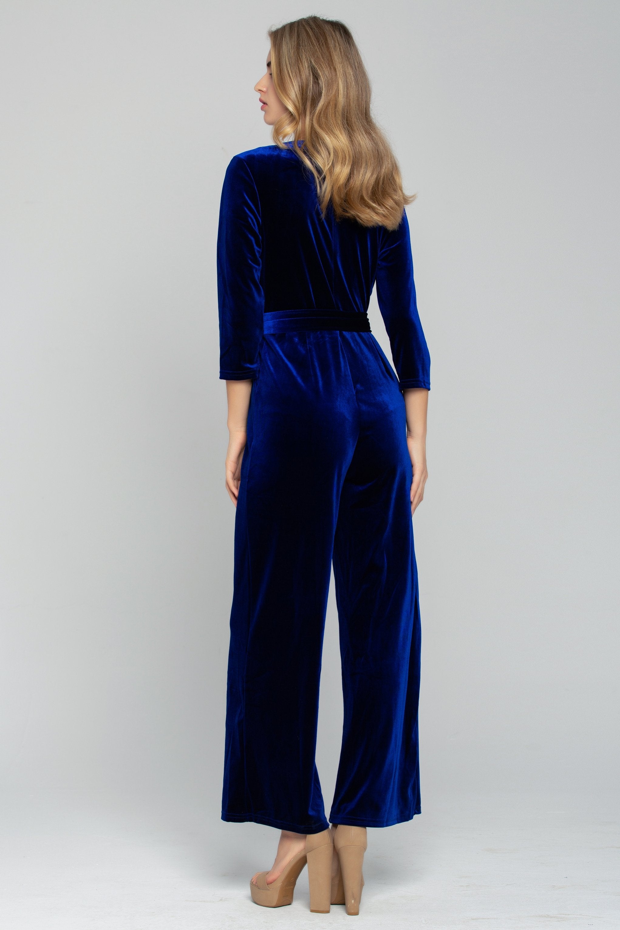 Solid Royal Blue Velvet Jumpsuit - ownthelooks-Development Solid Royal Blue Velvet Jumpsuit - ownthelooks-Development