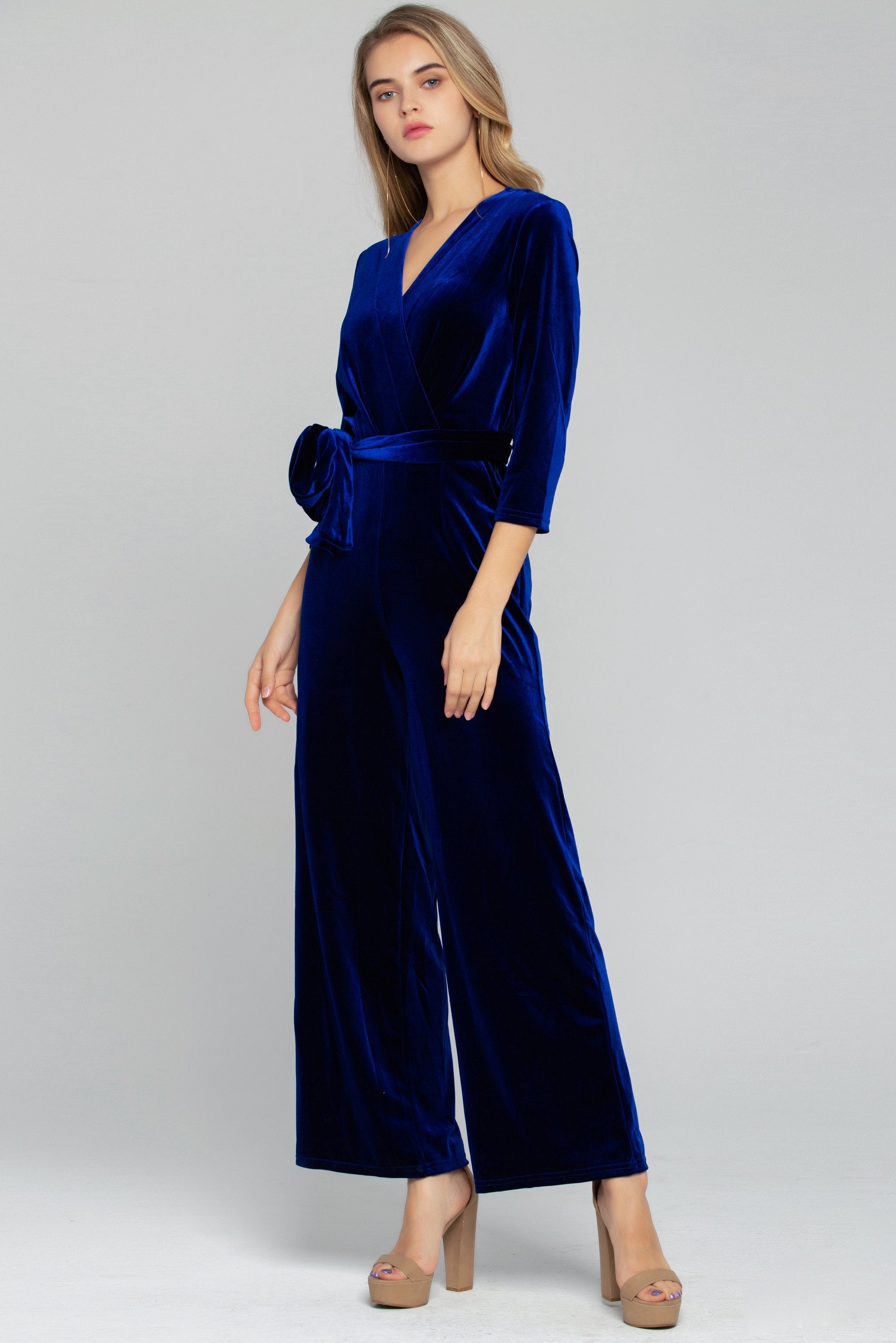 Solid Royal Blue Velvet Jumpsuit - ownthelooks-Development Solid Royal Blue Velvet Jumpsuit - ownthelooks-Development