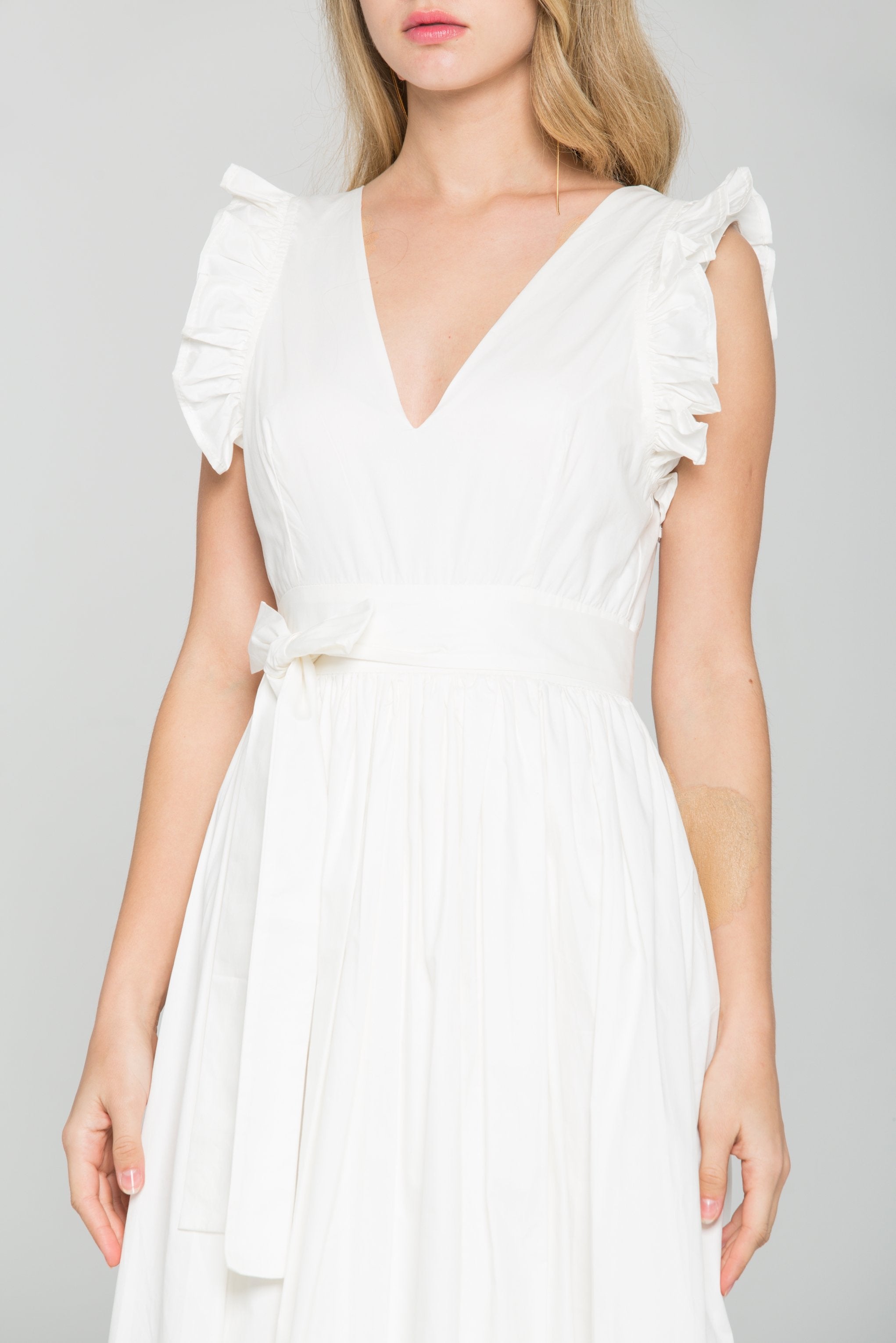 Solid White Ruffled Slit Maxi Dress - ownthelooks-Development Solid White Ruffled Slit Maxi Dress - ownthelooks-Development