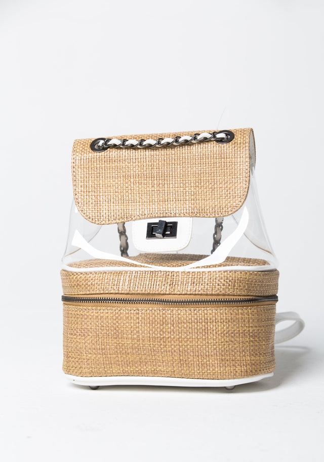 Transparent and Weave Straw Preppy Backpack - ownthelooks-Development