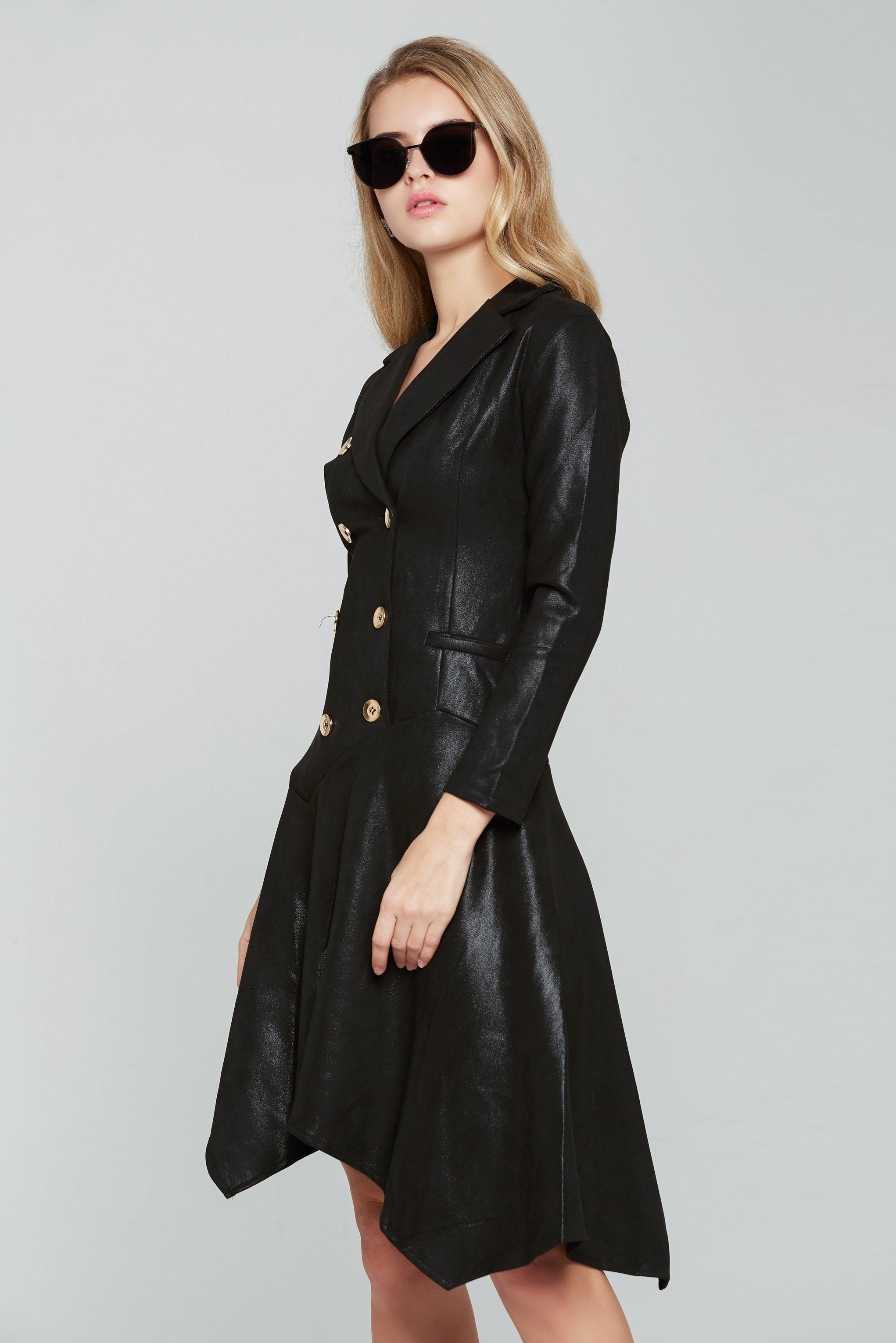 True Black Double Breasted Button-up Blazer Dress - ownthelooks-Development True Black Double Breasted Button-up Blazer Dress - ownthelooks-Development