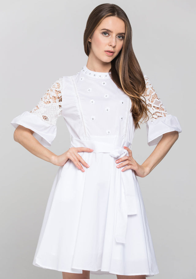 White Flower Jewel Midi Dress - ownthelooks-Development