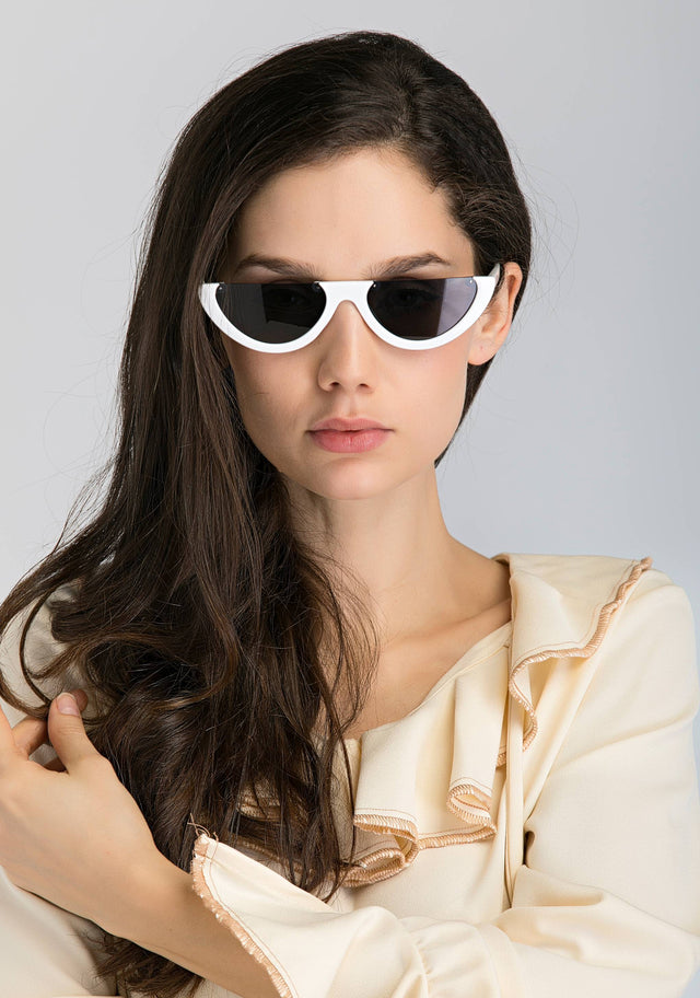White Slim Bottom Rim Cat Eye Sunglasses - ownthelooks-Development