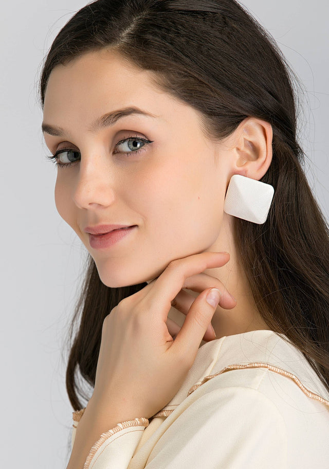 White Square Button Earrings - ownthelooks-Development