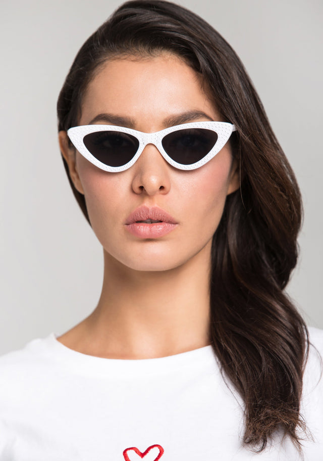 White Studded Cat Eye Sunglasses - ownthelooks-Development