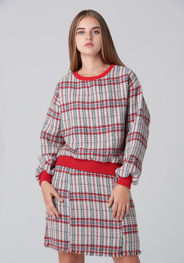 White Tartan Sweater and Skirt Set - ownthelooks-Development