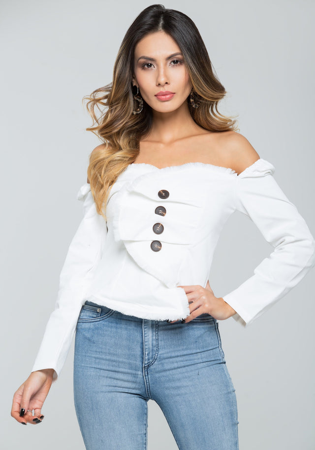 White Thread-detail Angel Sleeves Top - ownthelooks-Development