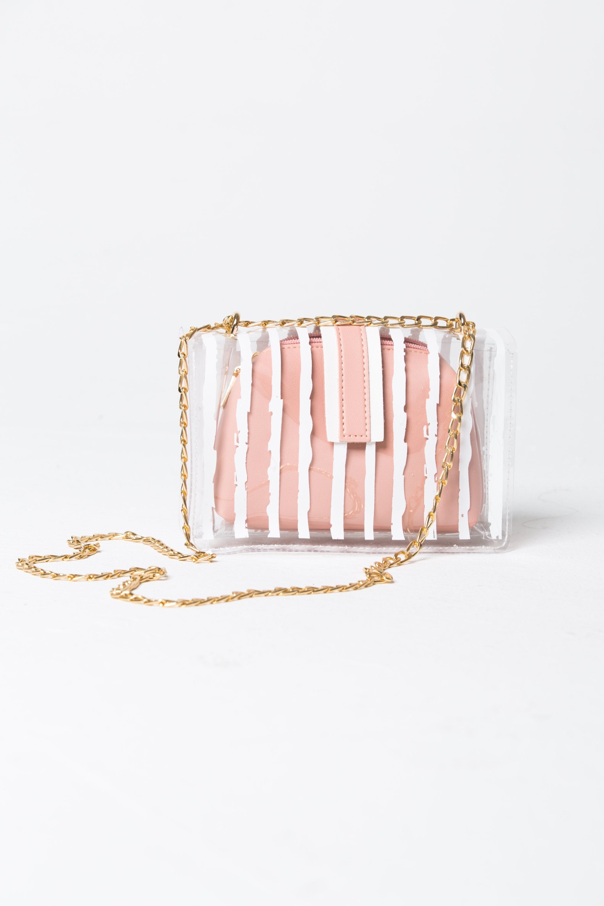 White Transparent Plastic Stripe Print Baguette Shoulder Bag - ownthelooks-Development White Transparent Plastic Stripe Print Baguette Shoulder Bag - ownthelooks-Development