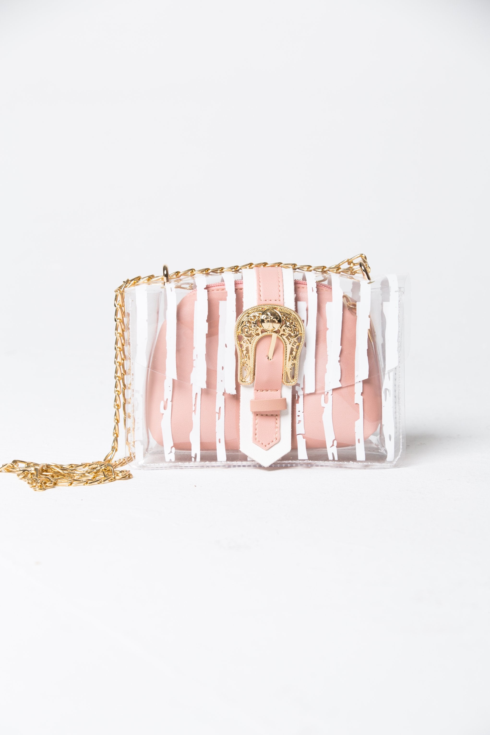 White Transparent Plastic Stripe Print Baguette Shoulder Bag - ownthelooks-Development White Transparent Plastic Stripe Print Baguette Shoulder Bag - ownthelooks-Development