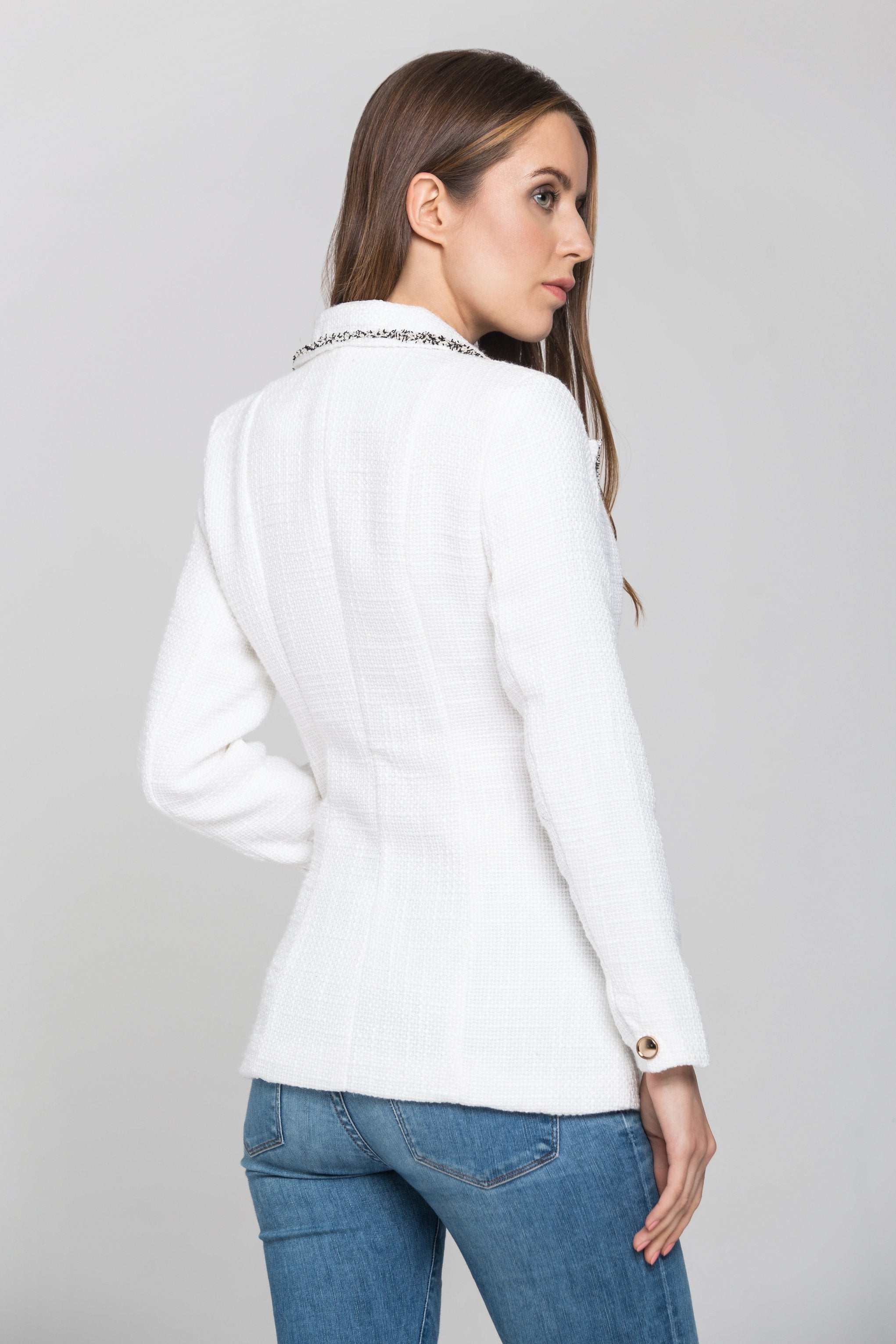 White Tweed Frilled Trim Blazer - ownthelooks-Development White Tweed Frilled Trim Blazer - ownthelooks-Development