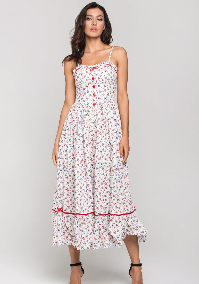 White Vintage Rose Print Maxi Dress - ownthelooks-Development