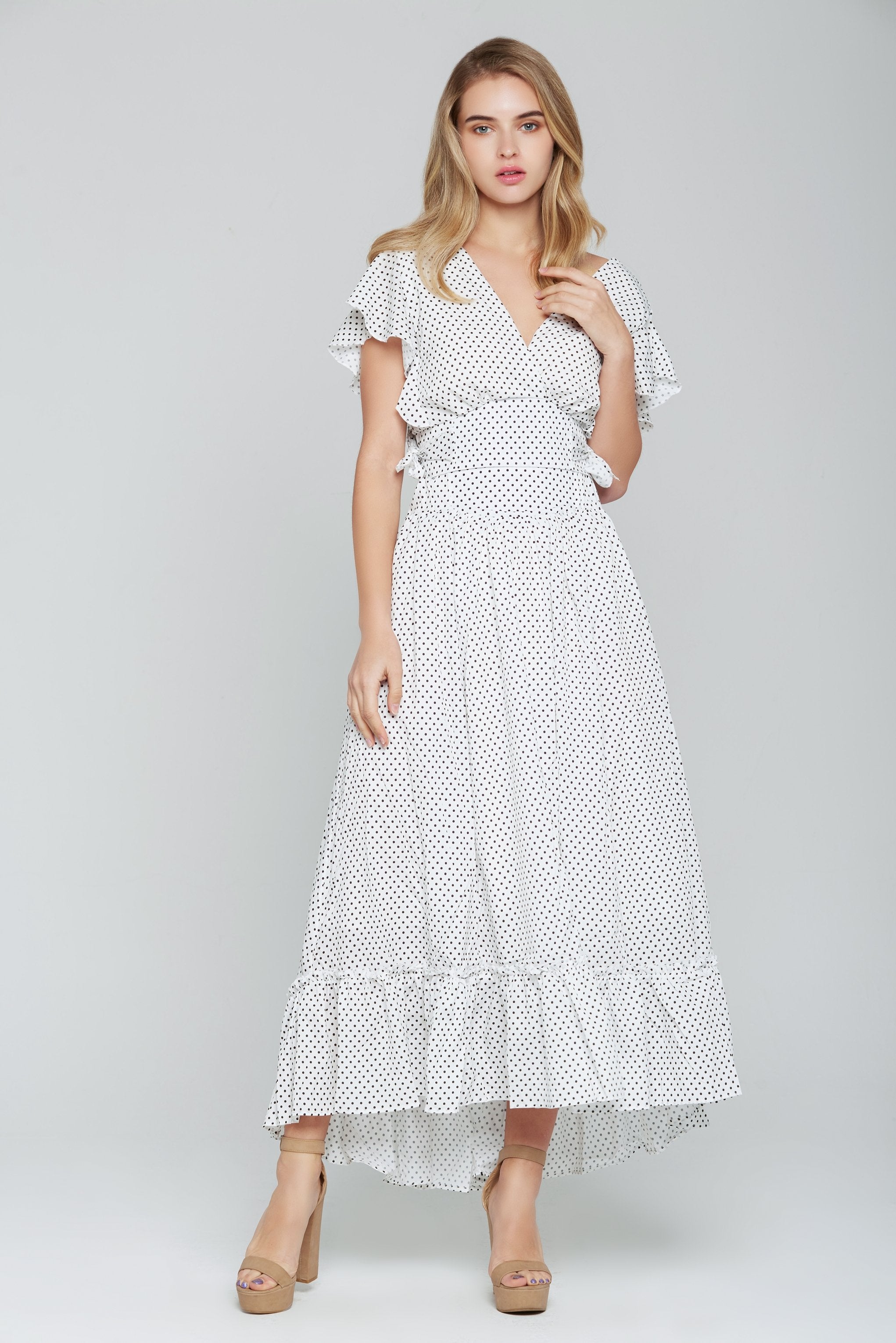 White and Black Polka dots Crop Top and Ruffled Skirt Set - ownthelooks-Development White and Black Polka dots Crop Top and Ruffled Skirt Set - ownthelooks-Development