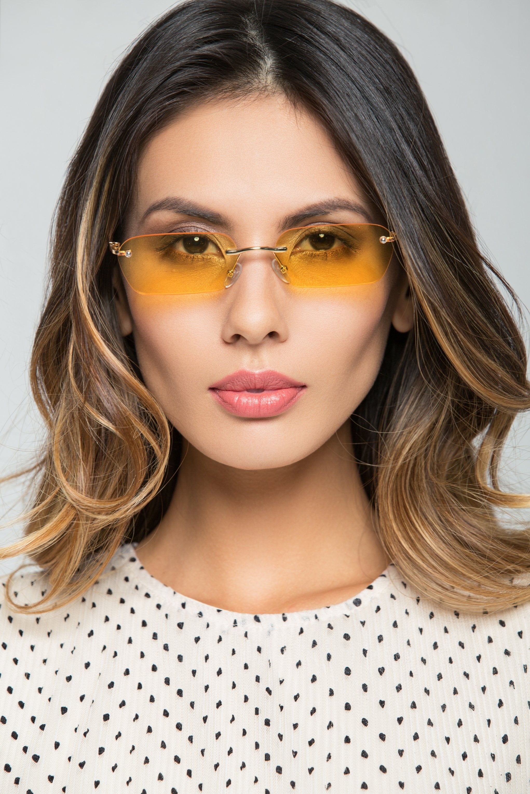 Yellow Rimless Angled Rectangle Sunglasses - ownthelooks-Development Yellow Rimless Angled Rectangle Sunglasses - ownthelooks-Development