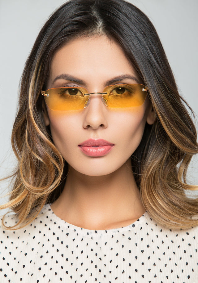 Yellow Rimless Angled Rectangle Sunglasses - ownthelooks-Development