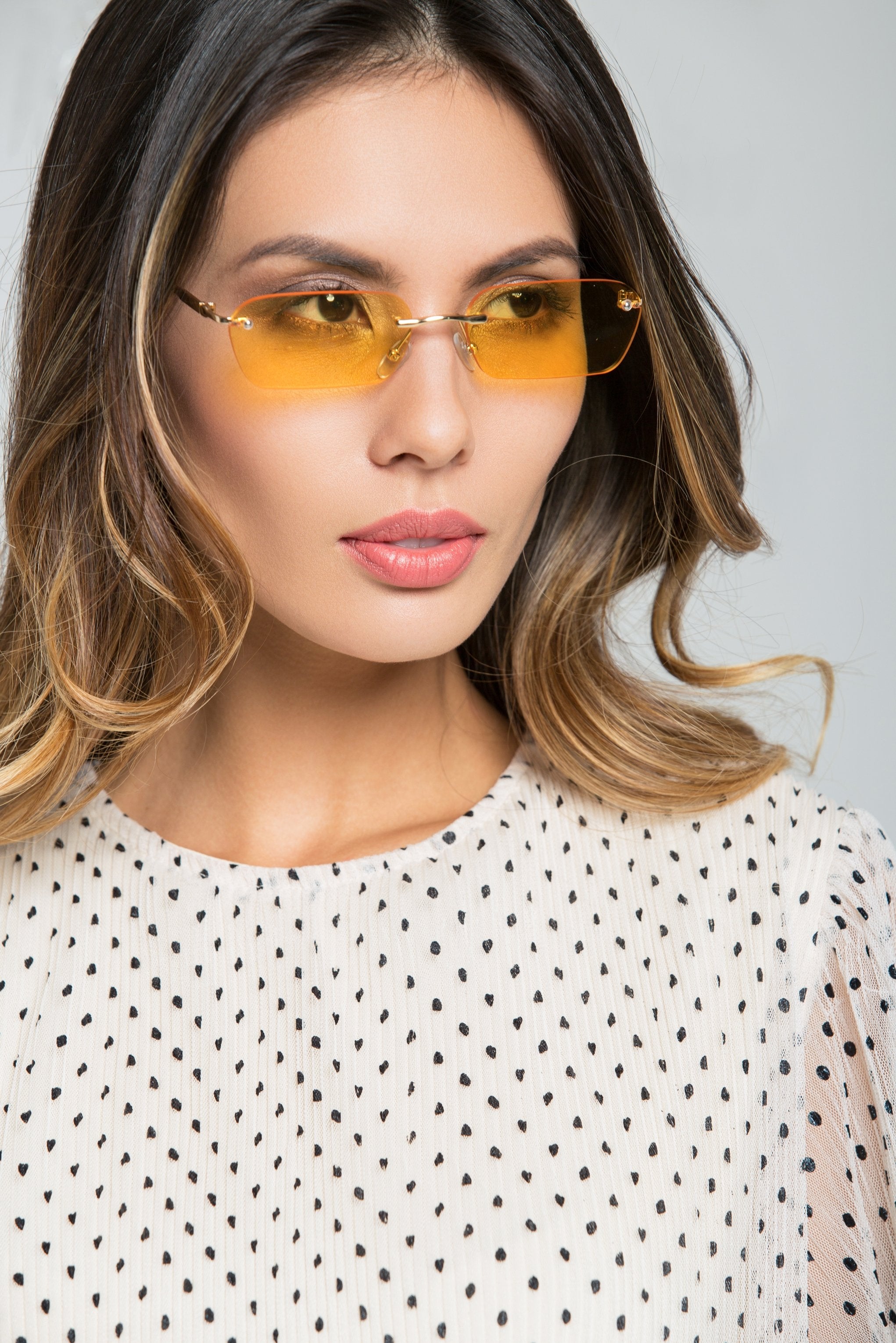 Yellow Rimless Angled Rectangle Sunglasses - ownthelooks-Development Yellow Rimless Angled Rectangle Sunglasses - ownthelooks-Development