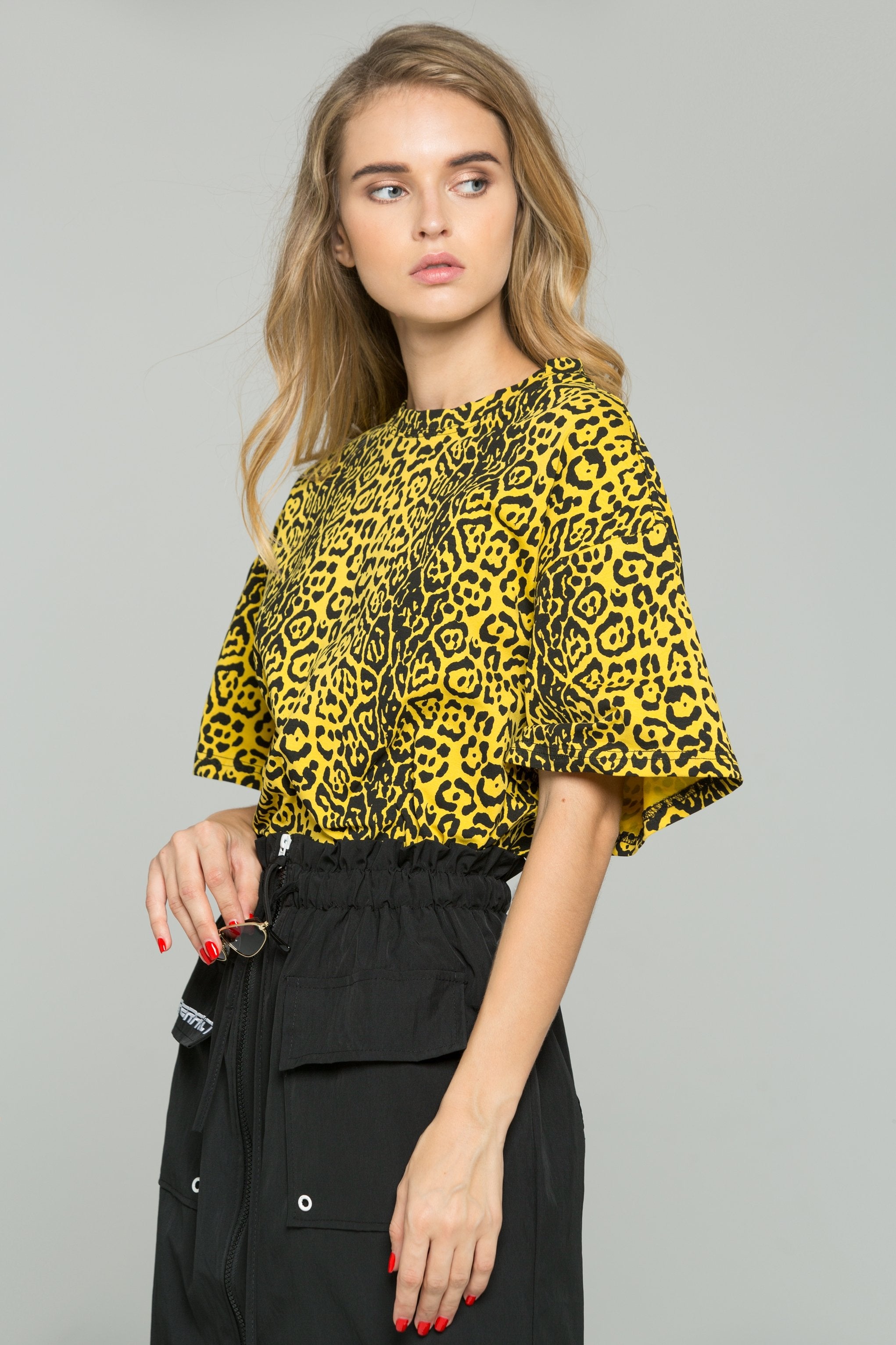 Yellow and Black Leopard Print Oversized Blouson Top - ownthelooks-Development Yellow and Black Leopard Print Oversized Blouson Top - ownthelooks-Development