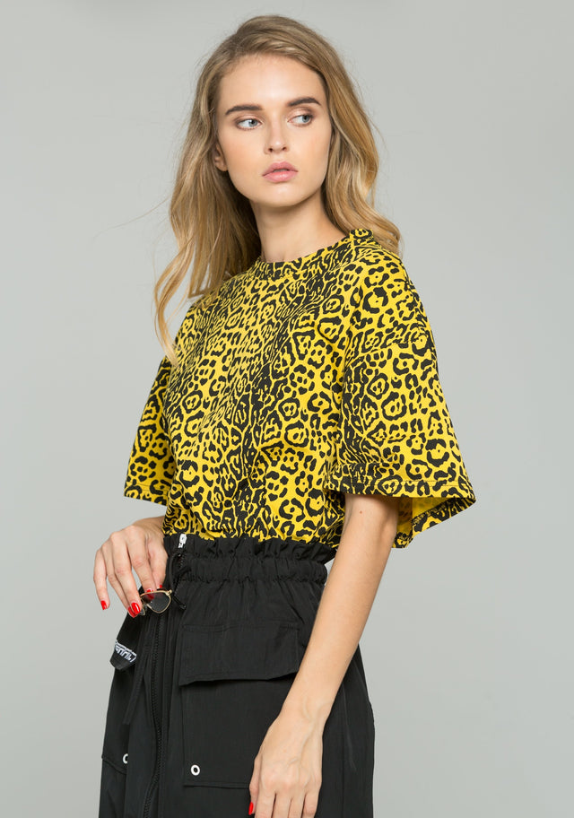 Yellow and Black Leopard Print Oversized Blouson Top - ownthelooks-Development